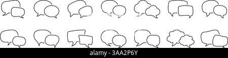 Set di icone a forma di bolla vocale. Raccolta di simboli di contorno di comunicazione e chat. Traccia modificabile. Illustrazione vettoriale isolata Illustrazione Vettoriale