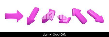 cursore 3d. Freccia di colore viola, clic olografico del mouse o puntatore della tastiera. Y2K SELECT emoji, Internet motion link. Segno dritto dell'interfaccia utente. Navigazione Illustrazione Vettoriale