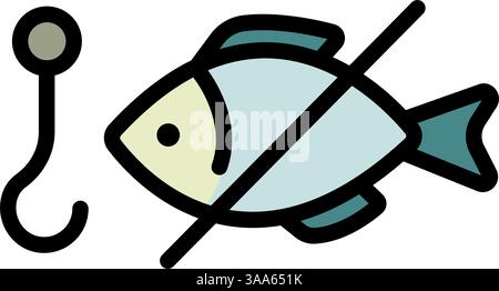 Nessun vettore icona colore pesca. Etichetta No pesca, illustrazione vettoriale Illustrazione Vettoriale