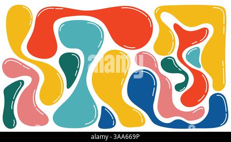 Un moderno poster astratto o una serie di forme irregolari colorate su sfondo bianco. Forme organiche, fluide, di fusione. Carino carino e colorato carino con forme organiche Illustrazione Vettoriale