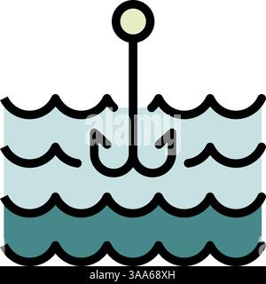 Insegna dell'uncino. Icona del colore della pesca. Cattura il simbolo dei frutti di mare. Illustrazione vettoriale. Isolato su sfondo bianco. Illustrazione Vettoriale