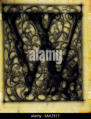 Una lettera 'W' decorata e stilizzata è progettata in modo complesso con vortici fluenti e fiori eleganti, adagiata su uno sfondo morbido che ne esalta il fascino artistico. Arte classica con un tocco moderno reinventata da Artotop, basata su Alphabet, 1627, Lucas Kilian, tedesco, 1579-1637, Germania, Libro con 24 incisioni, rilegato in Crimson levant con carte finali marmorizzate, custodia esterna, 168 x 142 mm (foglio), 170 x 150 (rilegatura chiusa) Foto Stock