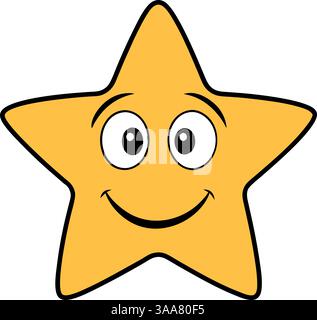 Personaggio cartoni animati con stella gialla sorridente. Illustrazione Vettoriale