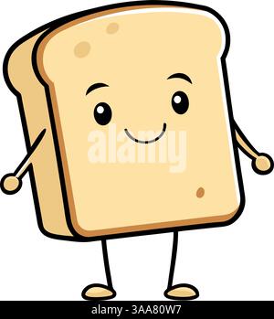Illustrazione di una fetta di pane di cartone animato sorridente. Illustrazione Vettoriale