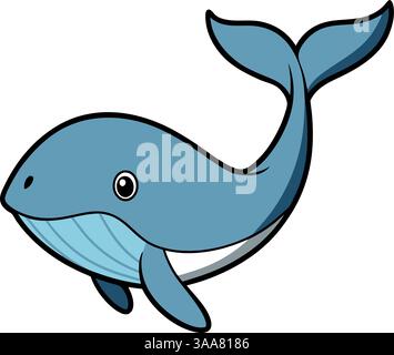Carino illustrazione di cartoni animati di balena blu. Illustrazione Vettoriale