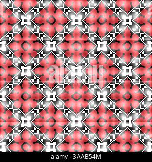 Ornamento decorativo tradizionale dall'Ucraina meridionale senza cuciture con stile botanico rosso e nero folk Illustrazione Vettoriale