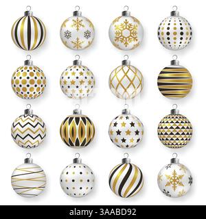 Palline natalizie colorate e lucide con ombre. Set di decorazioni realistiche isolate. Illustrazione vettoriale. Illustrazione Vettoriale