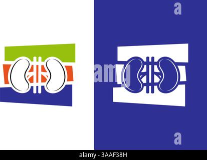 Combinazione di modelli con logo Kidney Care. Esclusivo modello di design per logotipo di clinica urologica. Illustrazione Vettoriale