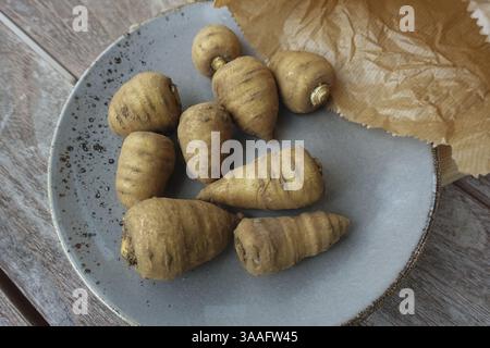 Chaerophyllum bulbosum (Chaerophyllum bulbosum), rapa chervil, bulbo chervil, radice sana, nutrizione sana, cucina vegetale, fotografia gastronomica, s Foto Stock