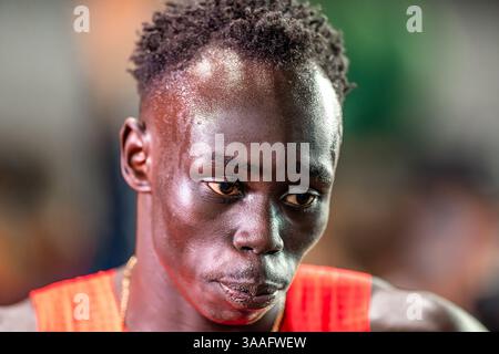 Melbourne, Australia. 29 marzo 2025. Sprint Sensation Gout Gout visto allo stabilimento di Maurie 2025 per il World Athletics Continental Tour Gold. 2025 Maurie Plant Invitational - World Athletics Continental Tour Gold. (Foto di Olivier Rachon/SOPA Images/Sipa USA) credito: SIPA USA/Alamy Live News Foto Stock