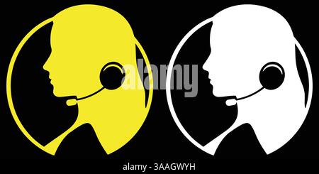 Immagine di un agente di contact centre donna in cuffia, ideale per l'assistenza clienti, il telemarketing o il branding dei contact centre nelle aziende moderne. Illustrazione Vettoriale