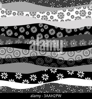 Motivo doodle bianco e nero senza cuciture floreale Illustrazione Vettoriale