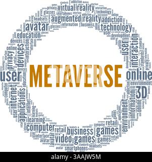 Metaverse - illustrazione vettoriale concettuale di Digital Universe, nuvola di parole isolata su sfondo bianco. Illustrazione Vettoriale