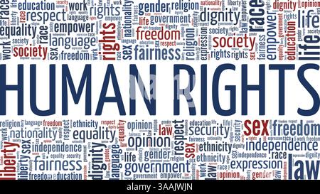 Fumetto di parole per illustrazione vettoriale concettuale Human Rights isolato su sfondo bianco. Illustrazione Vettoriale