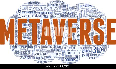 Metaverse - illustrazione vettoriale concettuale di Digital Universe, nuvola di parole isolata su sfondo bianco. Illustrazione Vettoriale