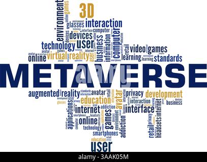 Metaverse - illustrazione vettoriale concettuale di Digital Universe, nuvola di parole isolata su sfondo bianco. Illustrazione Vettoriale