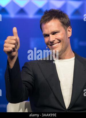 30 aprile 2018, Beverly Hills, California, USA: TOM BRADY della NFL, quarterback, New England Patriots e fondatore di TB12 durante la Milken Institute Global Conference al Beverly Hilton Hotel. (Immagine di credito: © Prensa Internacional via cavo ZUMA) Foto Stock
