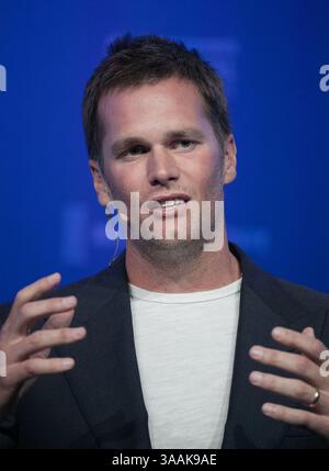 30 aprile 2018, Beverly Hills, California, USA: TOM BRADY della NFL, quarterback, New England Patriots e fondatore di TB12 durante la Milken Institute Global Conference al Beverly Hilton Hotel. (Immagine di credito: © Prensa Internacional via cavo ZUMA) Foto Stock