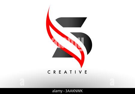 Icona del logo S Letter Design vettoriale. Illustrazione vettoriale del concetto di lettera alfabetica rossa e grigia Swoosh Illustrazione Vettoriale