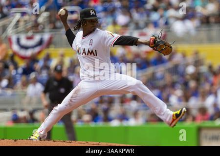 29 marzo 2018 - Little Havana, Florida, USA - JOSE URENA dei Miami Marlins lancia nel primo inning contro i Chicago Cubs durante la partita di baseball del 2018 di giovedì. (Immagine di credito: © Matias J. Ocner/TNS via ZUMA Wire) Foto Stock