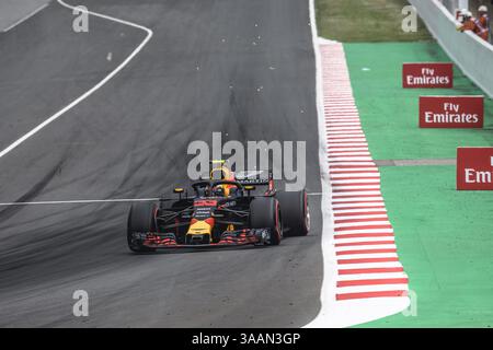 12 maggio 2018 - Barcellona, Catalogna, Spagna - MAX VERSTAPPEN (NED) guida durante le qualificazioni per il GP di Spagna sul circuito di Barcellona - Catalunya nella sua Red Bull RB14 (immagine di credito: © Matthias Oesterle via ZUMA Wire) Foto Stock