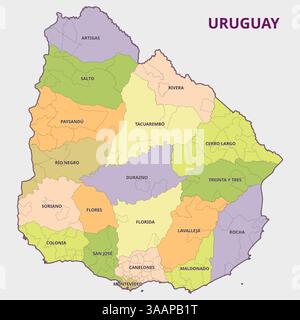Mappa dell'Uruguay che mostra le divisioni amministrative Illustrazione Vettoriale