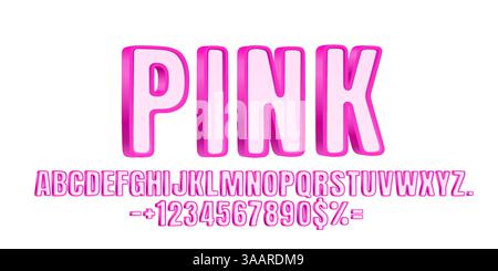 Font 3d rosa. Alfabeto inglese e segni numerici. Vettore Illustrazione Vettoriale