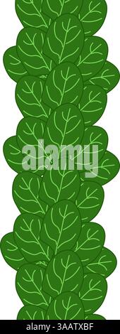 Gli spinaci verdi lasciano una cornice verticale senza cuciture di verdure a foglia, boxe, bordatura. modello scheda. Striscioni per illustrazioni piatte vettoriali, stampa per fa Illustrazione Vettoriale