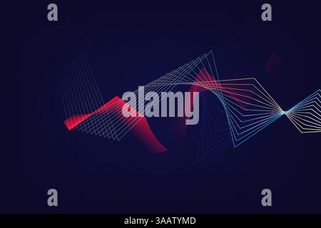 Sfondo astratto 3D pattern dinamico di forme d'onda gialle e blu, tecnologia digitale. illustrazione vettoriale Illustrazione Vettoriale