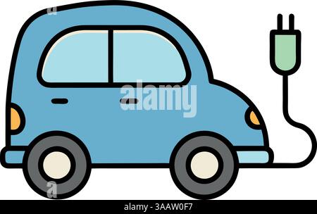 Illustrazione di un'auto elettrica con spina di ricarica. Illustrazione Vettoriale