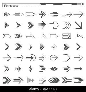 Set di elementi delle frecce hud nere. Interfaccia utente futuristica. Grafica virtuale. Elementi vettoriali infografici. Illustrazione del cruscotto digitale Illustrazione Vettoriale