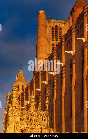 Francia, Tarn, Albi, patrimonio dell'umanità dell'UNESCO, Sainte Cecile, ammira i contrafforti laterali all'alba Foto Stock