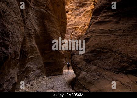 AL-MANSOURA, GIORDANIA - 10 SETTEMBRE 2021: Fatinha nel canyon del Wadi Ghuweir Trail. CREDITO: Daniel Rodrigues Foto Stock