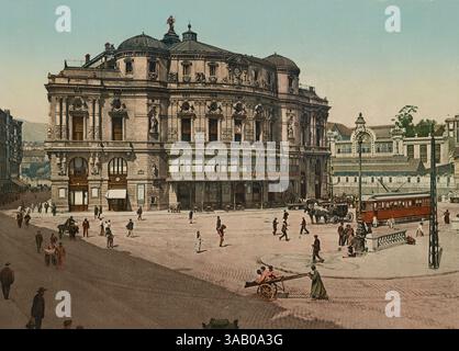 Stampa fotocromatica vintage del Teatro Arriaga di Bilbao, Spagna. Foto Stock