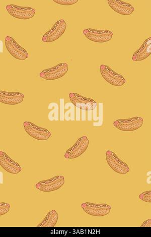 Schema hot dog senza cuciture. Fast food. Illustrazione vettoriale Illustrazione Vettoriale