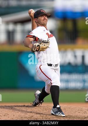 23 maggio 2018: Sam Houston St. Lanciatore Seth Ballew (11) durante il Southland Conference Championships 2018. Partita 3 New Orleans vs Sam Houston al Constellation Field Sugar Land, Texas. No. 8 New Orleans Privateers ha superato il numero 1 Sam Houston State 4-3 in 10 inning, qualcosa che non è successo dal 2015 (Credit Image: &Copy; Maria Lysaker/CSM via ZUMA Wire) Foto Stock