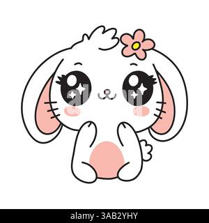Carino adorabile Kawaii Bunny Rabbit. Dolce personaggio pasquale per Childrens Design Illustrazione Vettoriale