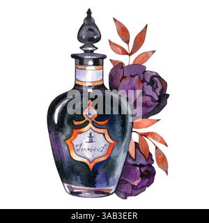 Pozione di Halloween in acquerello. Clipart dell'illustrazione isolato su sfondo bianco. Foto Stock