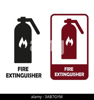 ESTINTORE. Icona del dispositivo di sicurezza. Etichetta antincendio in grassetto. Segnale di avvertimento vettoriale. Illustrazione Vettoriale
