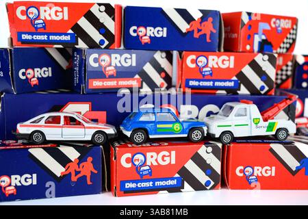 Corgi auto giocattolo modelli in metallo pressofuso – Galles, Regno Unito – 30 marzo 2025 Foto Stock