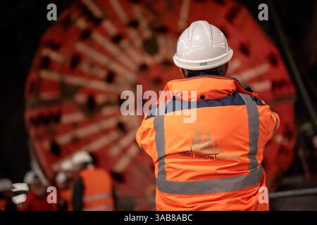 Italia. 2 aprile 2025. I cantieri per la galleria di base Lione-Torino, dove è stata inaugurata la nuova TBM (Tunnel Boring Machine) "Viviana". - Martedì 1 aprile 2025, Italia. News (foto di Marco Alpozzi/LaPresse) crediti: LaPresse/Alamy Live News Foto Stock