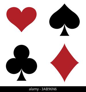 Set di simboli tuta da gioco - quattro forme di cuori, picche, Club e simboli Diamanti, illustrazione vettoriale Illustrazione Vettoriale