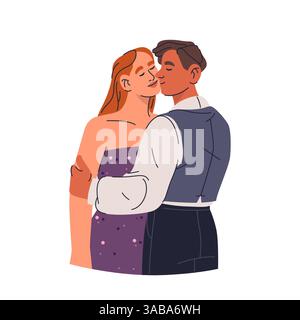 Coppia uomo e donna che si baciano. Coppia di persone vettoriali. Amante dell'unità e della connessione, relazione romantica e passionale. Matrimonio e segno di matrimonio. Illustrazione Vettoriale