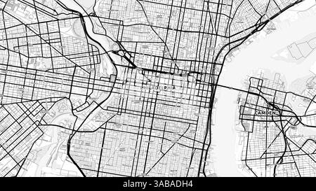 Mappa minimalista di Philadelphia Street con etichette e quartieri con molti dettagli per strade urbane, sentieri e strade. Foto Stock