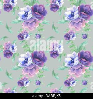 Fiore su sfondo blu. Schema semplice. Anemone in acquerello Foto Stock