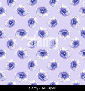 Fiore su sfondo blu. Schema semplice. Anemone in acquerello Foto Stock