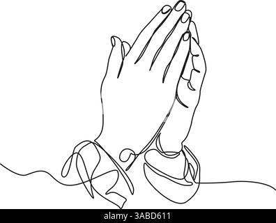 disegno continuo a linea singola di mani preghiere, illustrazione vettoriale line art Illustrazione Vettoriale