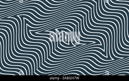 Illustrazione grafica ottica di quadrati bianchi e neri. Lo sfondo geometrico a strisce. 3d modello vettoriale per brochure, rapporto annuale, rivista, poste Illustrazione Vettoriale