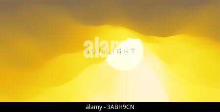 Cielo con il sole tra le nuvole. Tramonto. Background della natura. Modello moderno. illustrazione vettoriale 3d per brochure, poster, presentazioni, volantini o bann Illustrazione Vettoriale