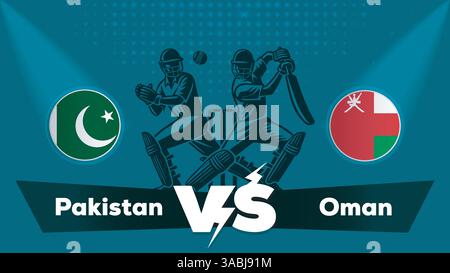 Pakistan VS Oman , Oman vs Pakistan Cricket Match Concept con illustrazione creativa Illustrazione Vettoriale